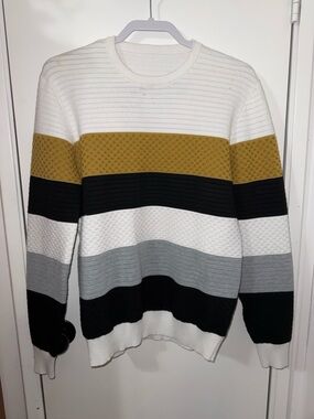 Men's Striped Crewneck Sweater - White, Mustard, Black, Gray